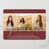 4 Photo Graduation Party Burgundy White and Gold Foil Invitation (Front)