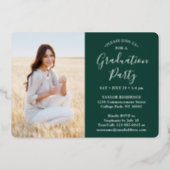 4 Photo Graduation Party Green White and Gold Foil Invitation (Back)