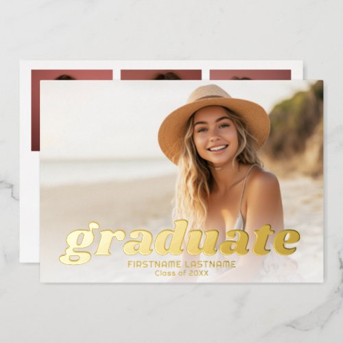 4 Photo Graduation Party Modern Script Real Foil Invitation