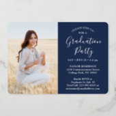 4 Photo Graduation Party Navy Blue White and Gold Foil Invitation (Back)
