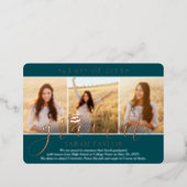 4 Photo Graduation Party Teal White and Rose Gold Foil Invitation (Standing Front)