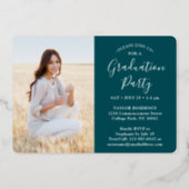 4 Photo Graduation Party Teal White and Rose Gold Foil Invitation (Back)