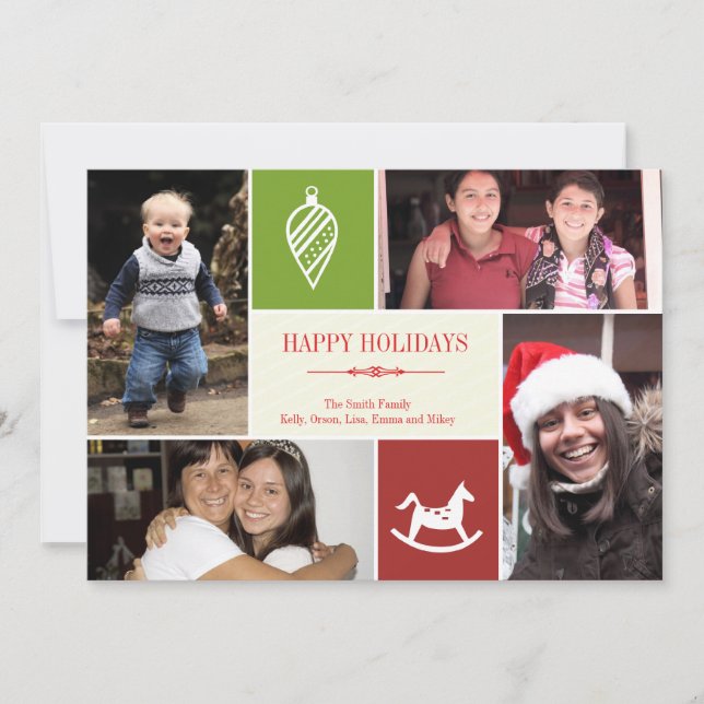 4 photo grid collage favorite things Christmas red Holiday Card (Front)