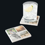 4 Photo Grid Square Template Shadowed Marble Stone Coaster<br><div class="desc">Personalized square 4 photo grid with shadow marble stone beverage coaster.</div>