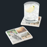 4 Photo Grid Square Template Shadowed Marble Stone Coaster<br><div class="desc">Personalized Square 4 Photo Grid with Shadow</div>