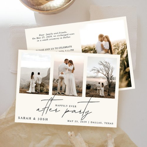 4 Photo Happily Ever After Party Cream Wedding Announcement