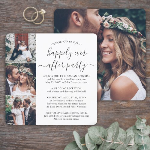 4 Photo Happily Ever After Party Square Wedding Invitation