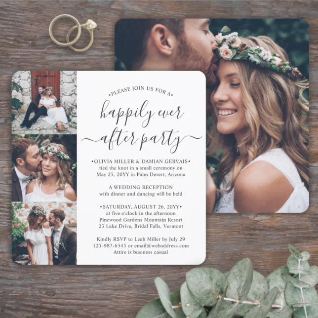 4 Photo Happily Ever After Party Square Wedding Invitation | Zazzle