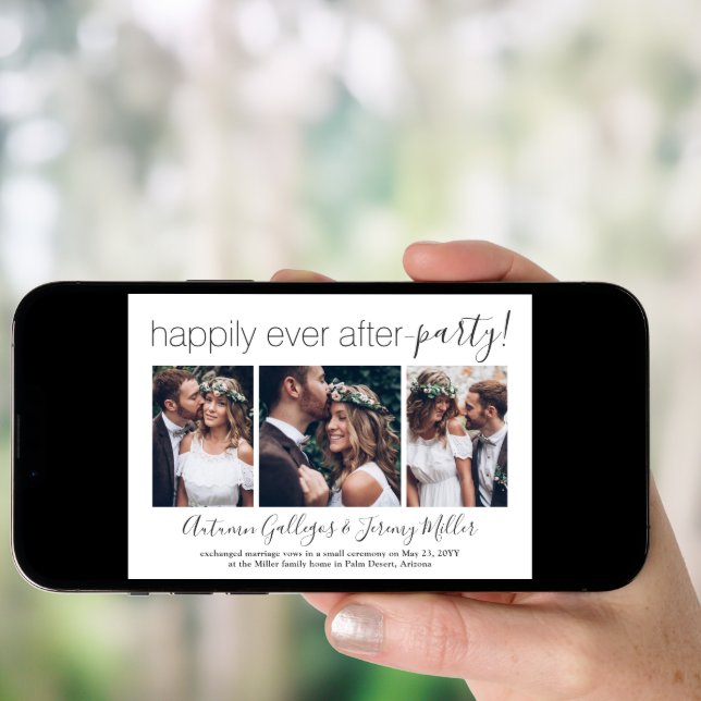 4 Photo Happily Ever After Party Wedding Reception Invitation (Front Digital)