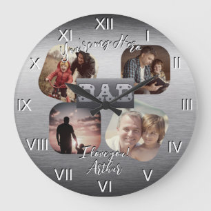 4 Photo - Happy Father’s Day Metal Theme Large Clock