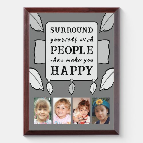 4 photo happy quote leaf pattern grey award plaque