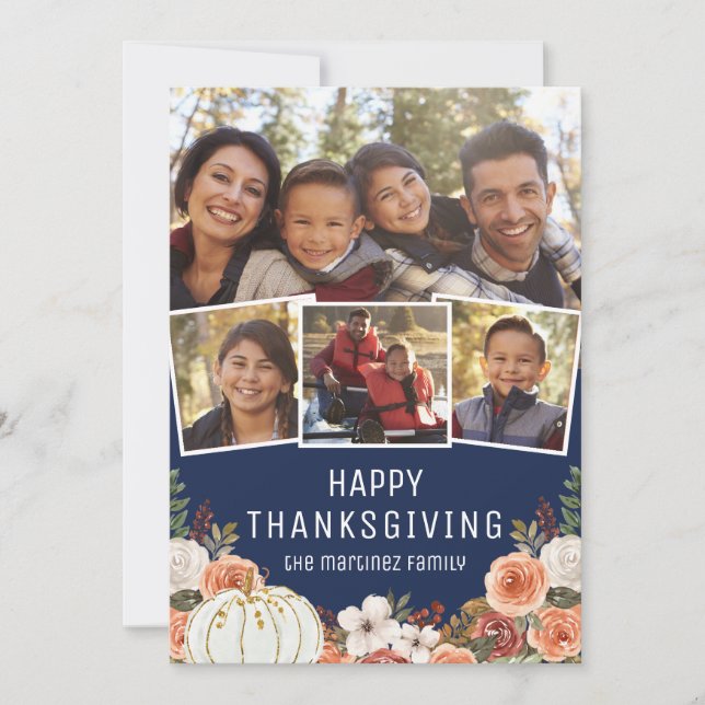 4 Photo Happy Thanksgiving Holiday Card (Front)