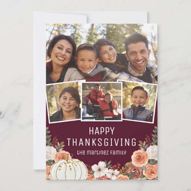 4 Photo Happy Thanksgiving Holiday Card (Front)