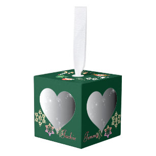 4 Photo Hearts Santa's Reindeer Cube Ornament