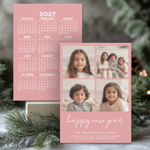 4 Photo HNY Collage with 2027 Calendar Holiday Card