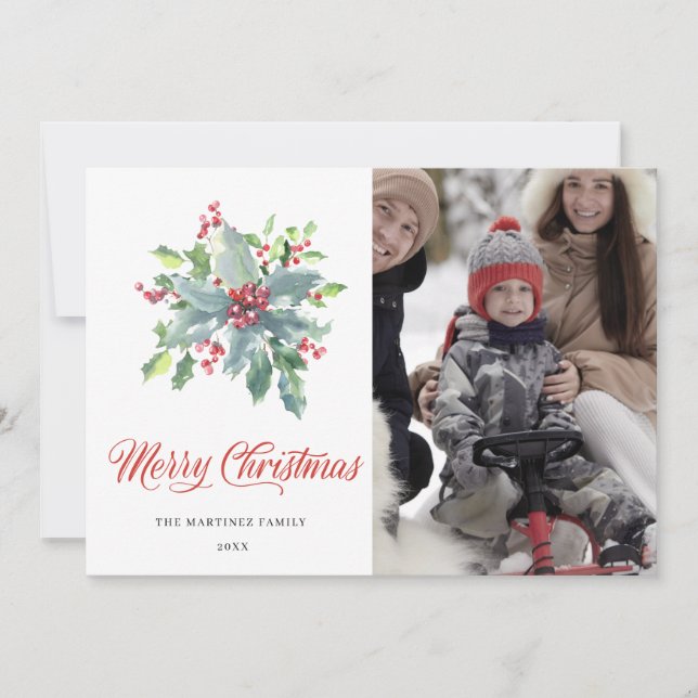 4 PHOTO Holly and Berries 2022 Family Holiday Card (Front)