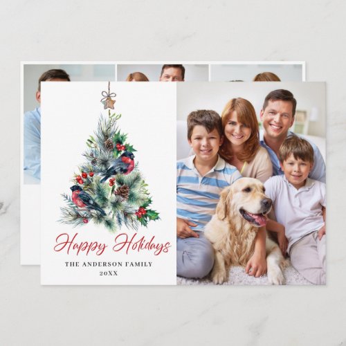 4 PHOTO Holly Berry Christmas Tree Greeting Holiday Card