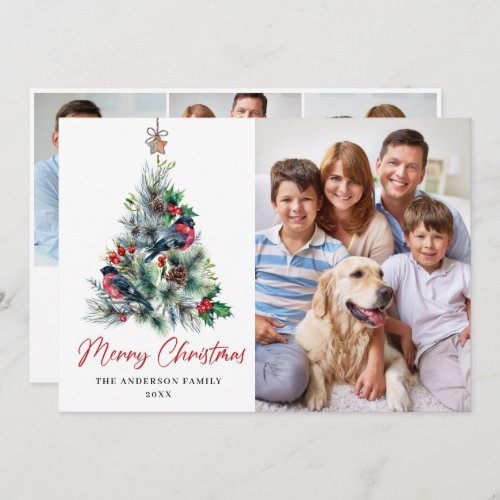 4 PHOTO Holly Berry Christmas Tree Greeting Holiday Card