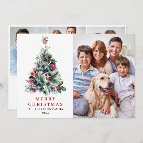 4 PHOTO Holly Berry Christmas Tree Greeting Holiday Card