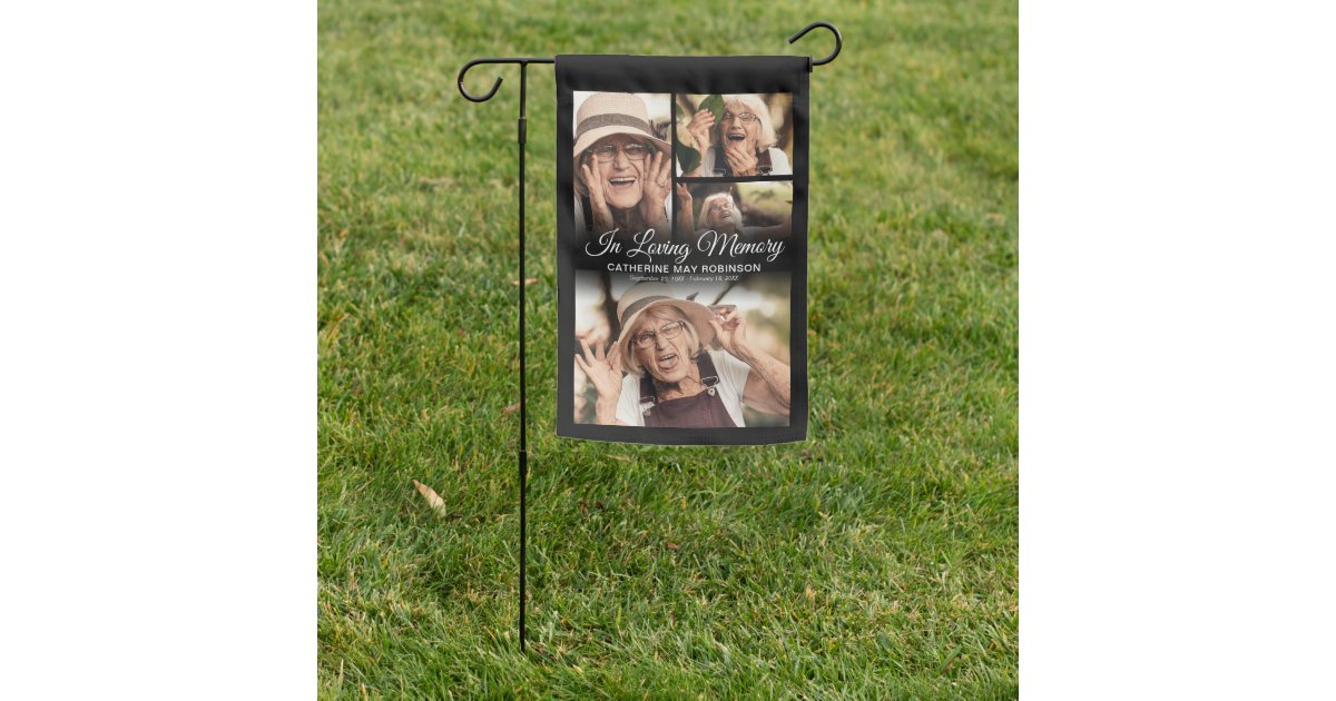 4 Photo In Loving Memory Grave Stone Garden Flag | Zazzle