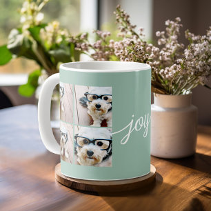 4 Photo Instagram Collage with Holiday Joy Mint Mug