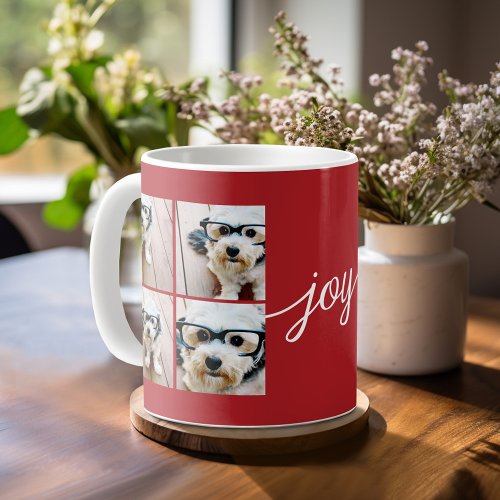 4 Photo Instagram Collage with Holiday Joy Red Coffee Mug