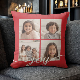 4 Photo Instagram Collage with Holiday Joy Red Throw Pillow