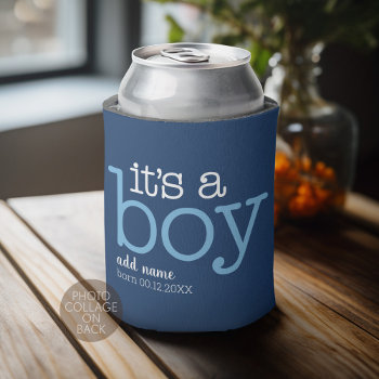 4 Photo It's A Boy - Modern  Whimsical With White Can Cooler by MarshBaby at Zazzle
