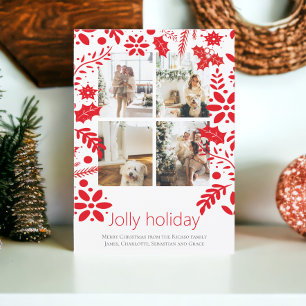 4 Photo Jolly Holiday Nordic Flower Christmas Card