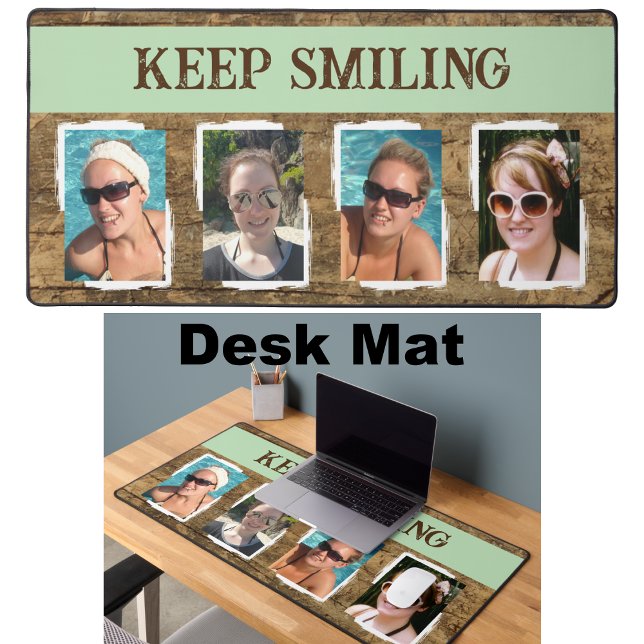 4 photo keep smiling brown green desk mat (Creator Uploaded)