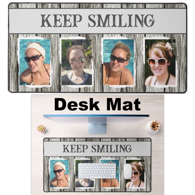 4 photo keep smiling grey white desk mat (Creator Uploaded)