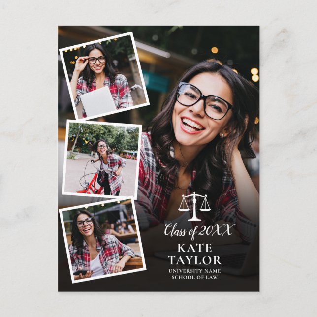 4 Photo Law School Graduation Party Invitation Postcard (Front)