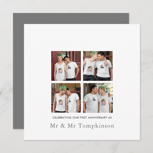 4 photo LGBT Gay Love Husband First Anniversary Card (Front/Back)