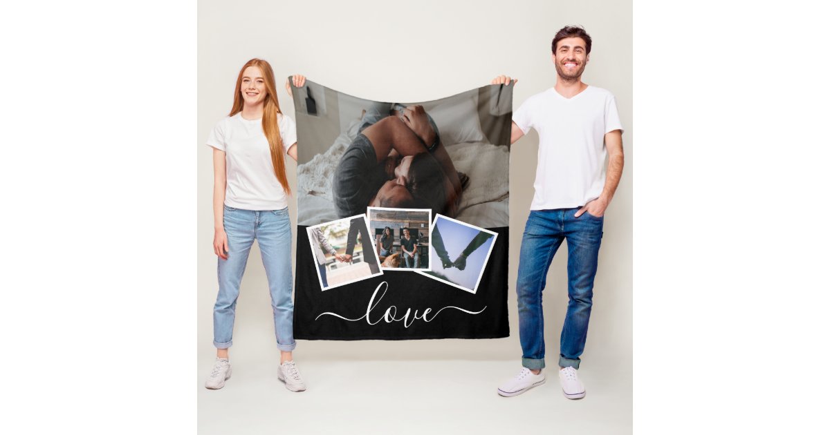 4 Photo Love Personalized Fleece Blanket Zazzle