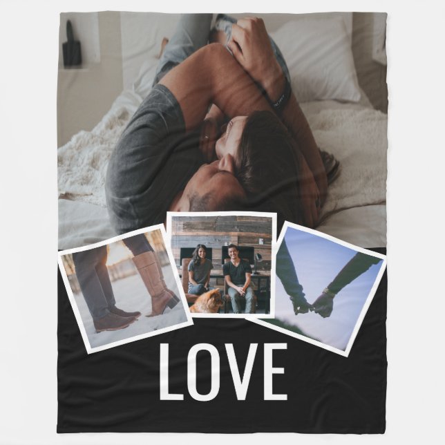 4 Photo Love Personalized Fleece Blanket (Front)