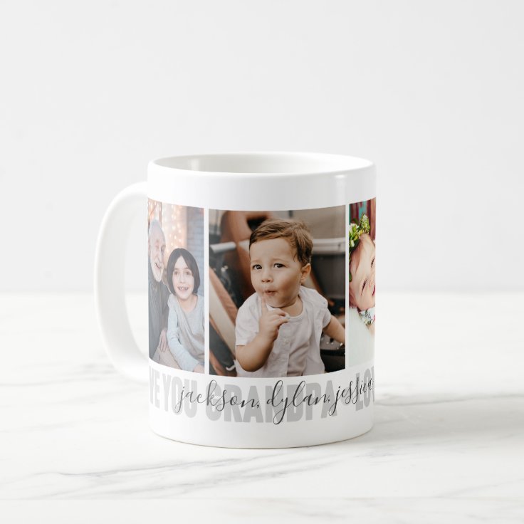 4-Photo Love You Grandpa Grandchildren's Names Coffee Mug | Zazzle