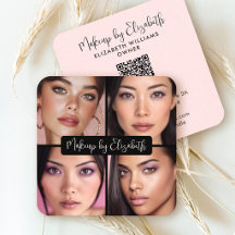 4 Photo Makeup Blush Pink Script Black QR Code
