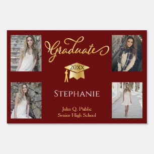 4 Photo Maroon Gold Graduate Name School Sign