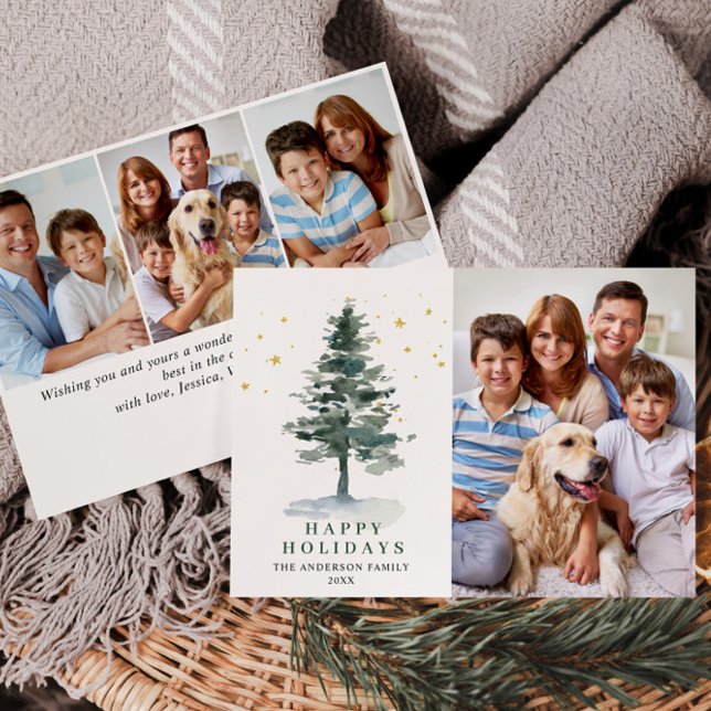 4 PHOTO Minimalist Christmas Tree Greeting Holiday Card (Creator Uploaded)