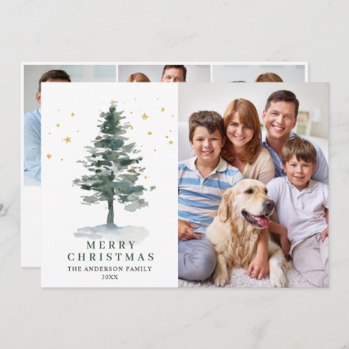 4 PHOTO Minimalist Christmas Tree Greeting Holiday Card