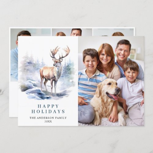 4 PHOTO Minimalist Elegant Deer Christmas Holiday Card