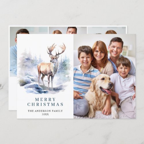 4 PHOTO Minimalist Elegant Deer Christmas Holiday Card