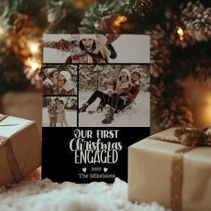 4 Photo Minimalist First Christmas Engaged Holiday Card
