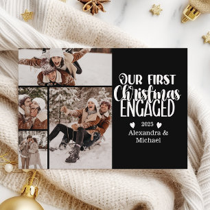 4 Photo Minimalist First Christmas Engaged Holiday Card