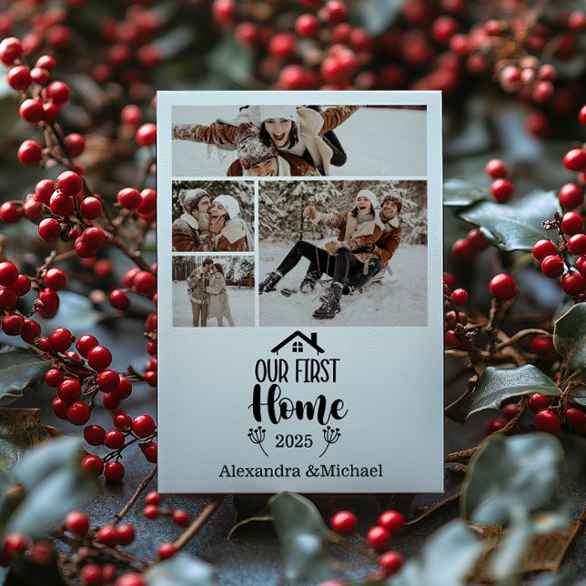 4 Photo Minimialist Christmas Our First Home Holiday Card (Creator Uploaded)