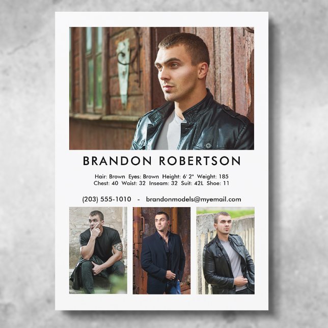 4 Photo Model Actor 5x7 Comp/Zed Card Template (Available in high quality print or digital download for quick messaging, email or self printing.)