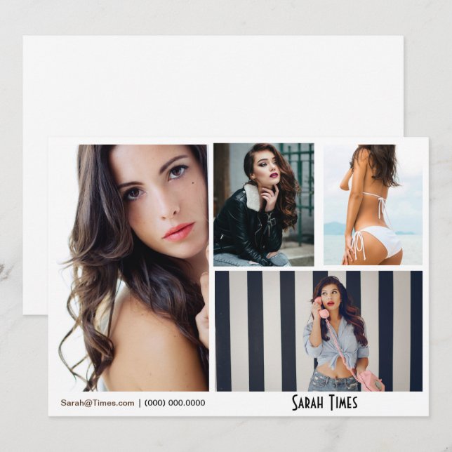 4 Photo Model Female Comp Card White Template (Front/Back)