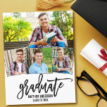 4 Photo Modern Brush Script Graduation Party Invitation Postcard<br><div class="desc">Modern Brush Script 4 Photo Graduation Party Invitation</div>