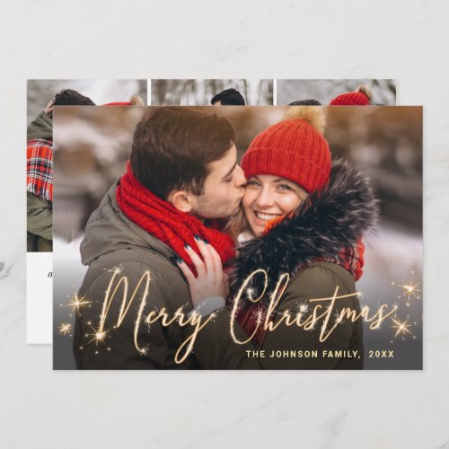 4 PHOTO Modern Golden Christmas Greeting Holiday C