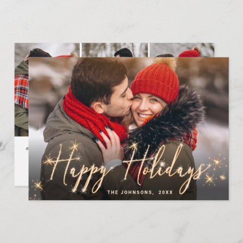 4 PHOTO Modern Golden Christmas Greeting Holiday C